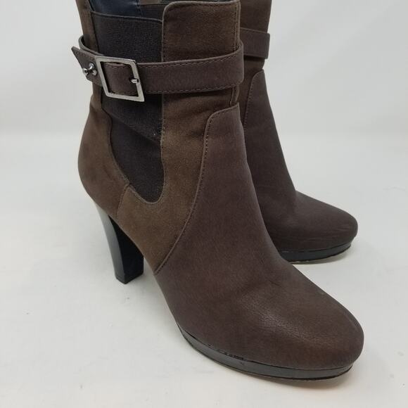 Andrea Brown Ankle Boots Suede Elasticized Platform Heels Size 7.5 - Picture 5 of 14